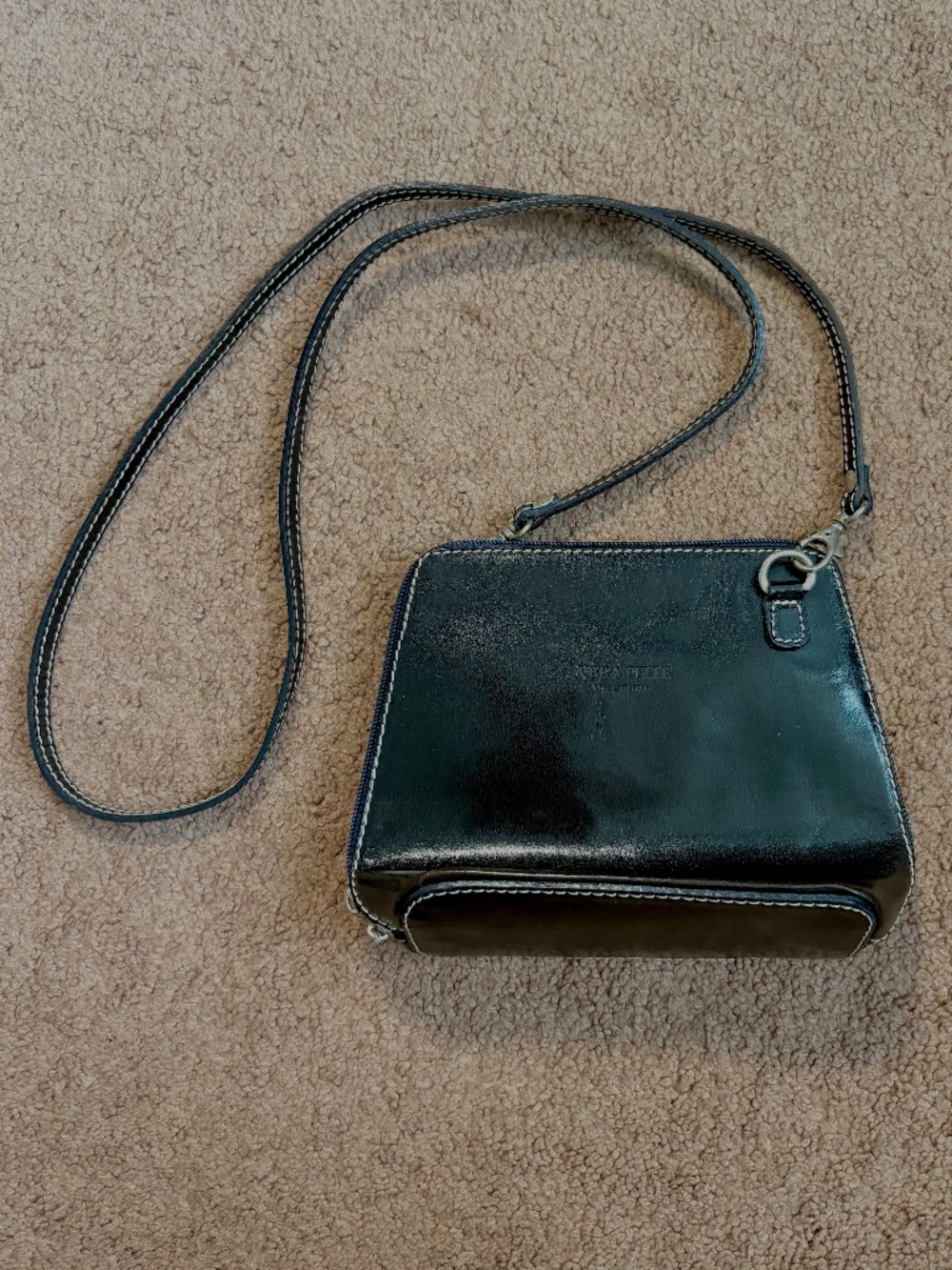 Authentic Vera Pelle Genuine Italian Leather Purse Crossbody Bag Luxe Black Blue